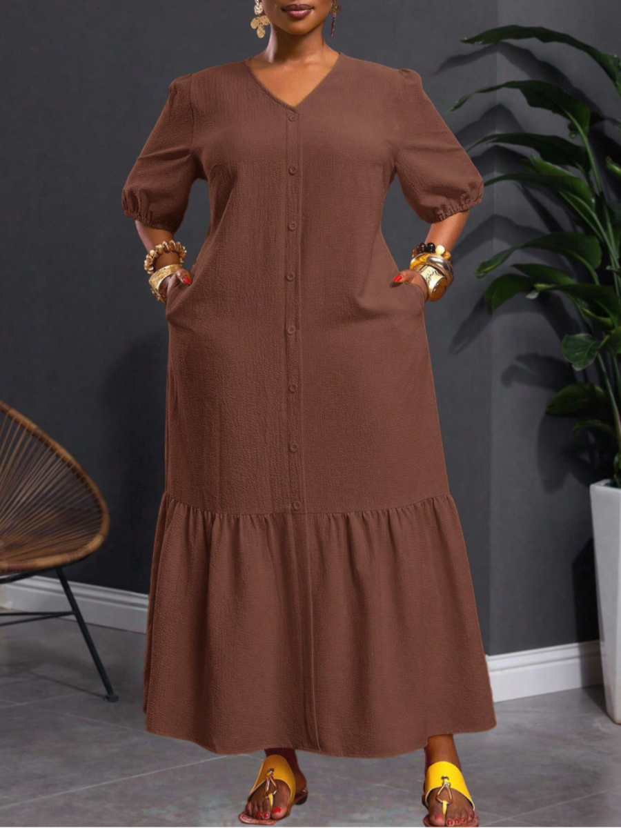Brown Button-Down Maxi Dress