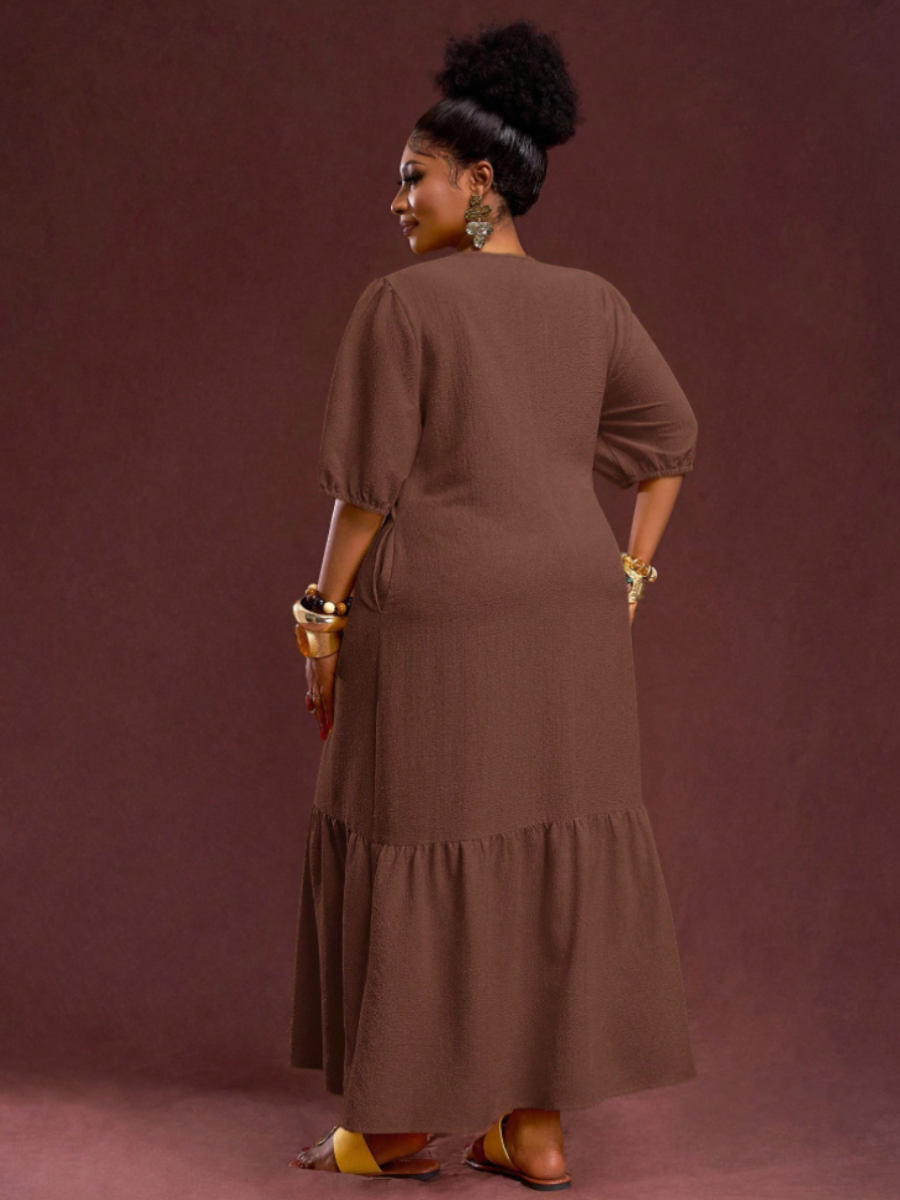 Brown Button-Down Maxi Dress