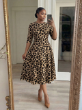 Leopard Print A-Line Midi Dress