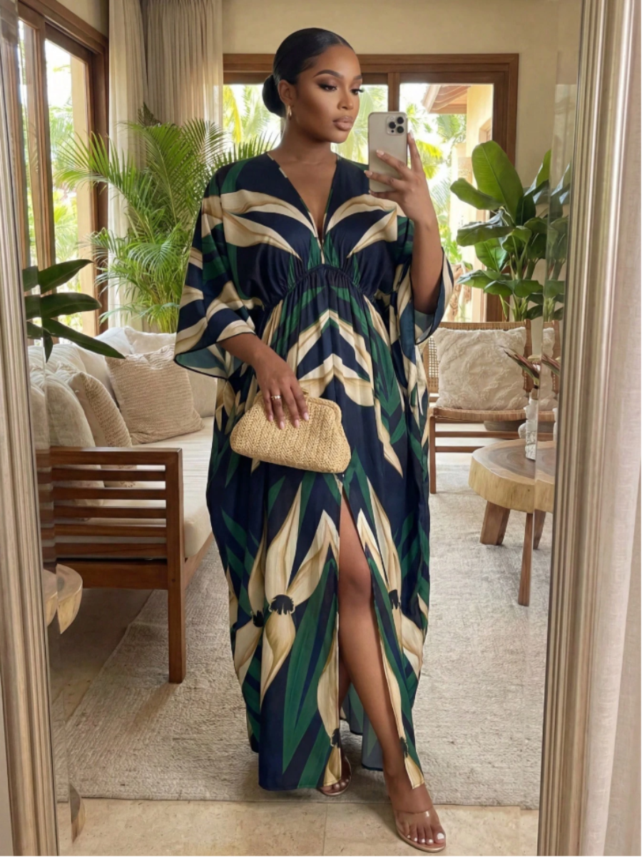 Tropical Print Kaftan Maxi Dress