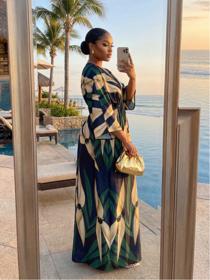 Tropical Print Kaftan Maxi Dress
