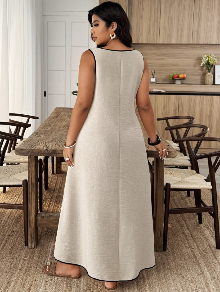 Contrast Trim Sleeveless Maxi Dress