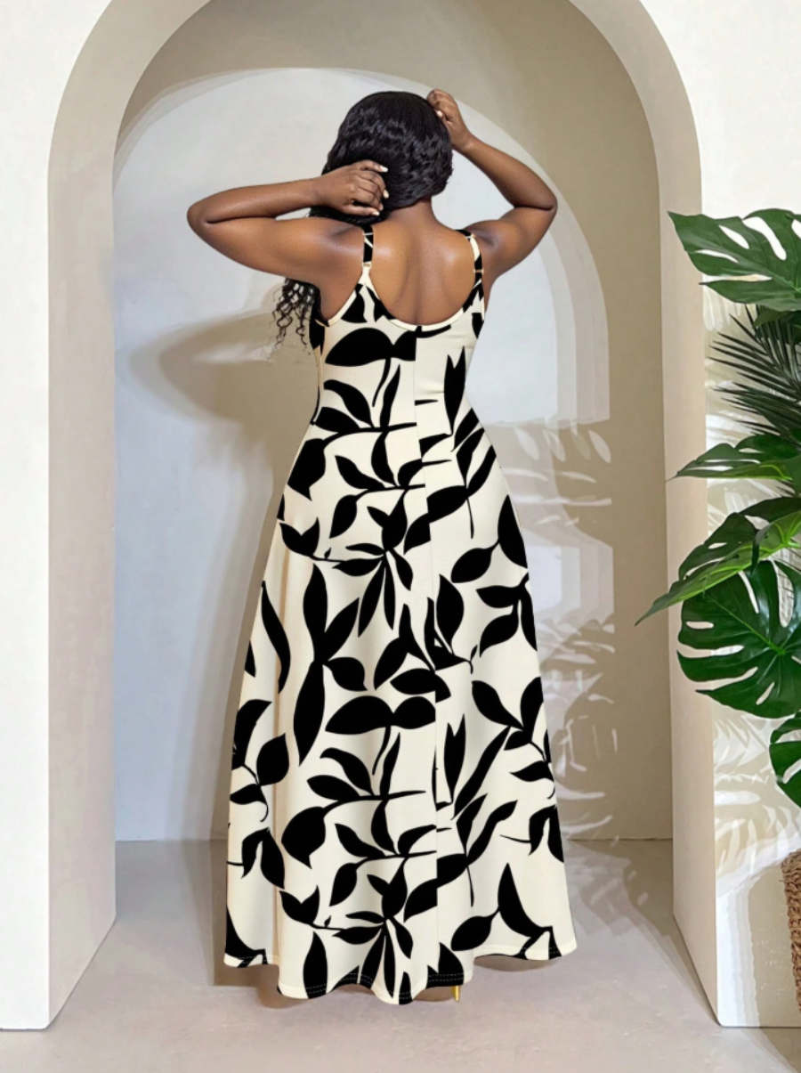 Leaf Print Maxi Slip Dress