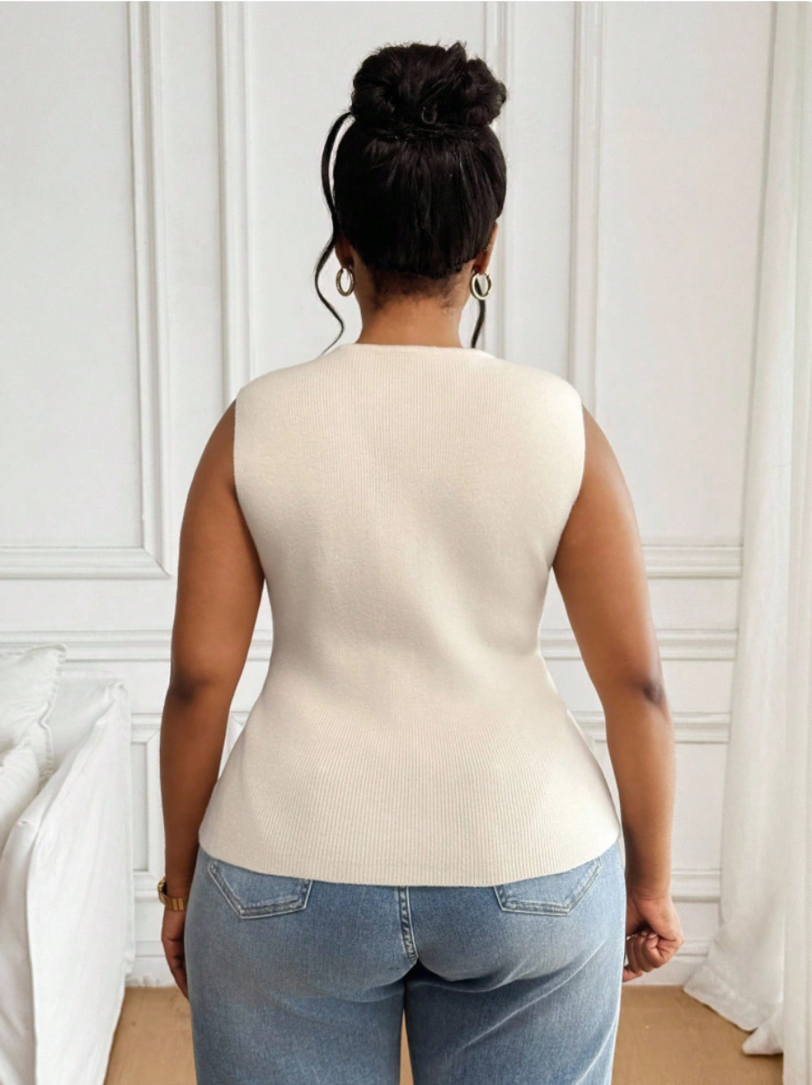 Plus Size Ribbed Button-Front Knit Tank Top