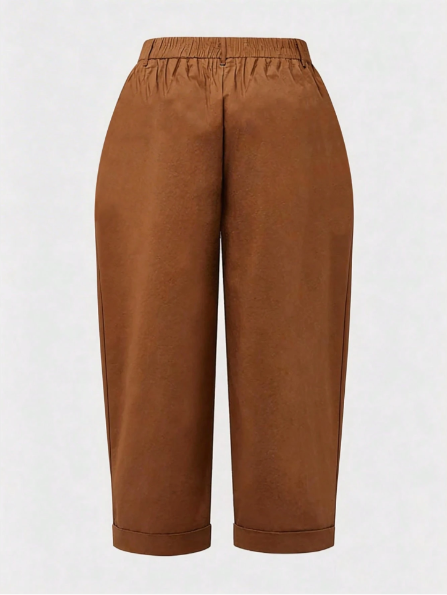 Brown Pleated Barrel-Leg Trousers