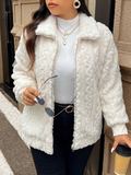 Cable Knit Texture Fluffy Zip-Up Jacket