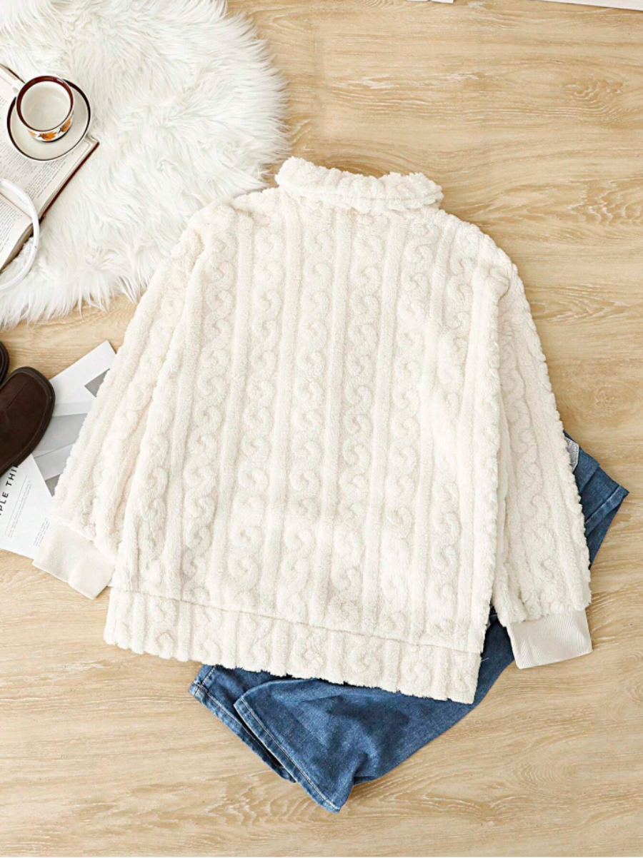 Cable Knit Texture Fluffy Zip-Up Jacket