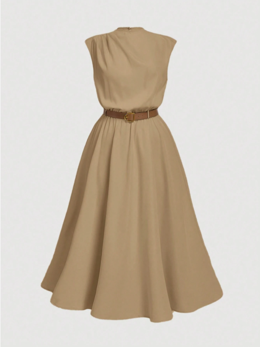 Belted Midi Swing Dress