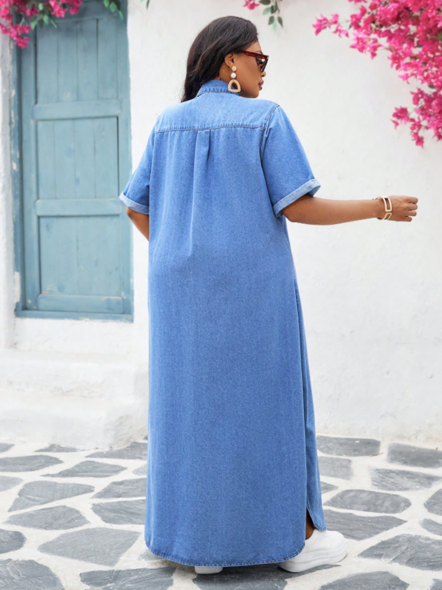 Plus Size Denim Maxi Shirt Dress