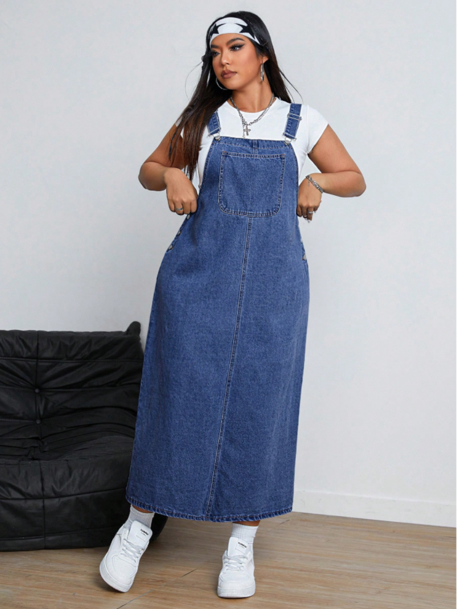 Plus Size Denim Overall Maxi Dress