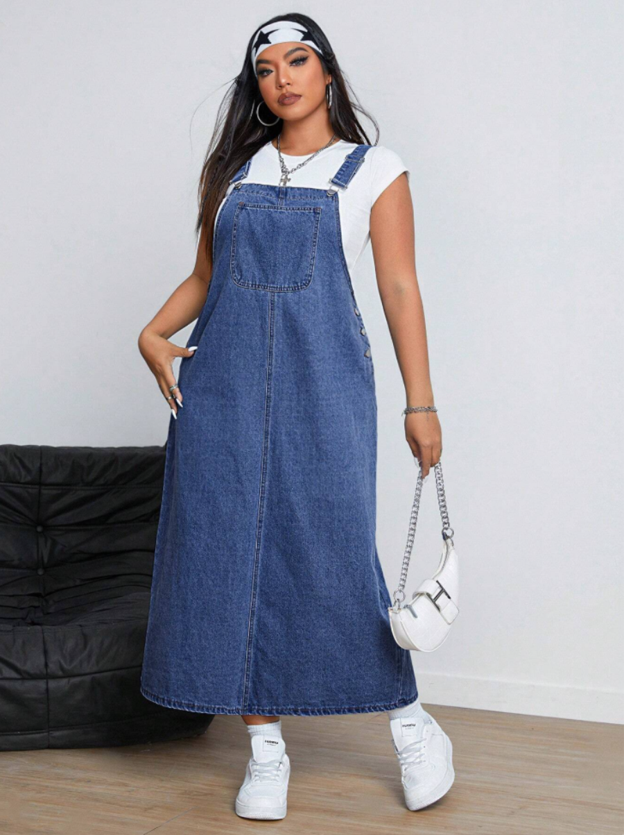 Plus Size Denim Overall Maxi Dress