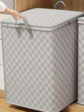 Checkered Zipper Storage Bag with Handles