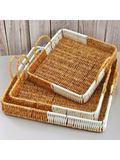 Two-Tone Rattan Serving Tray Set