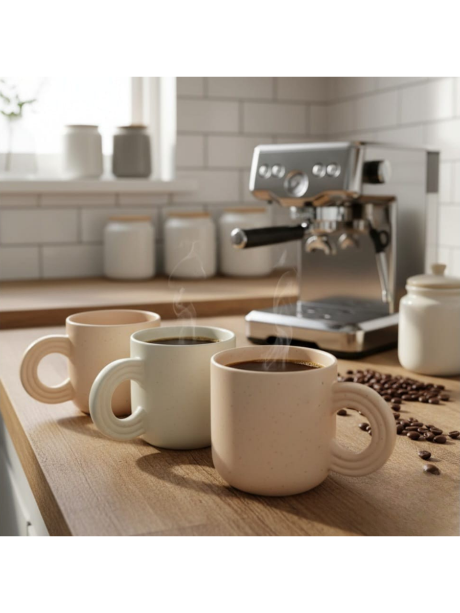 Sculptural Handle Ceramic Mug Set