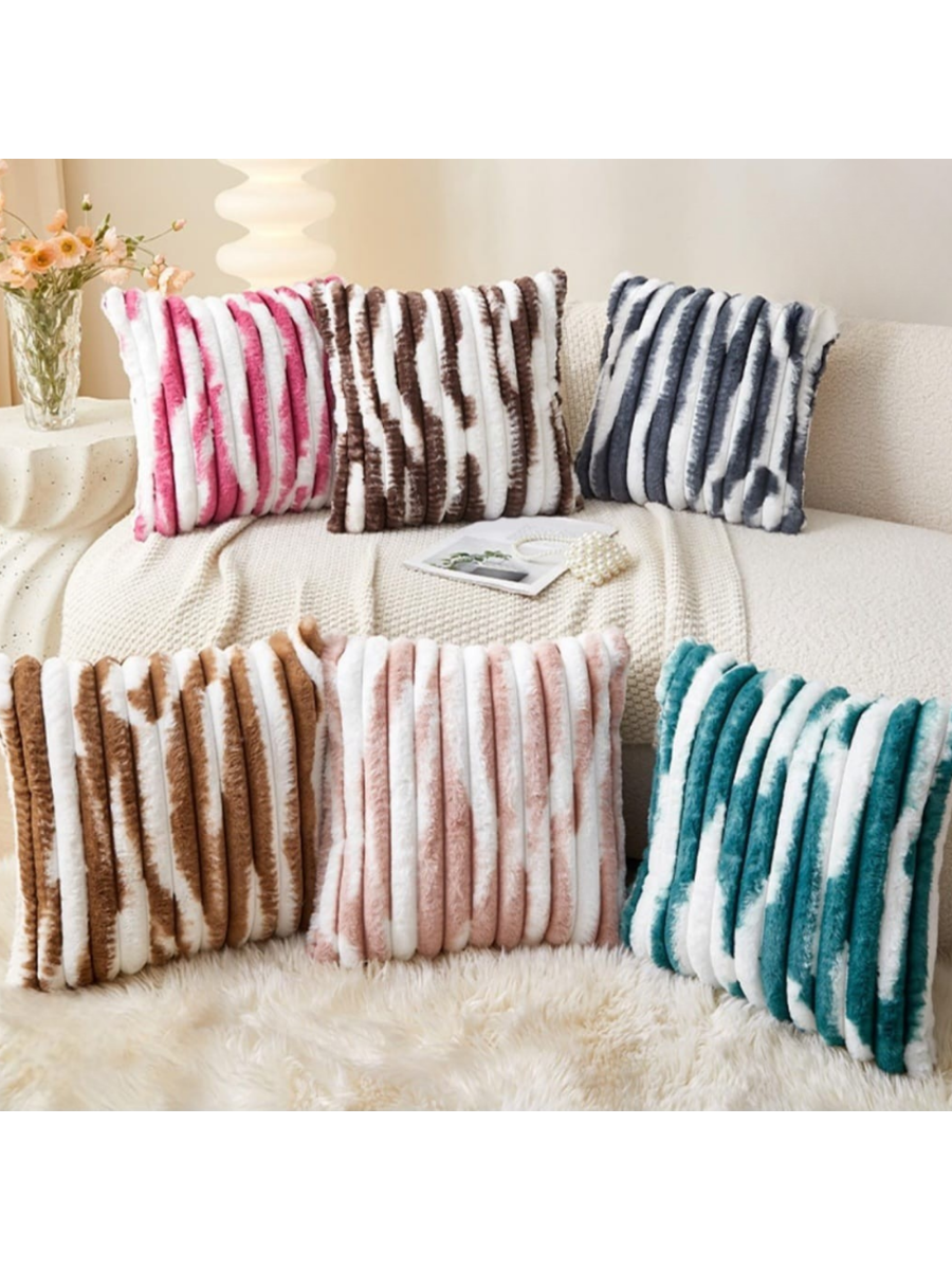 Striped Faux Fur Cushion Cover
