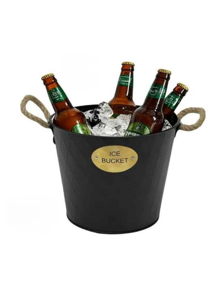 Black Metal Ice Bucket with Rope Handles