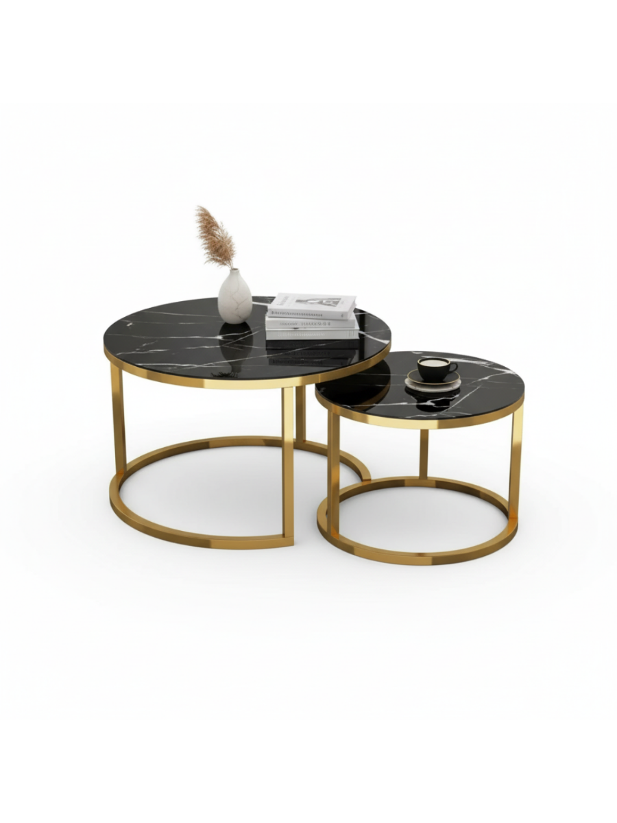 Luxury Black Marble Nesting Coffee Table Set (2-Piece)