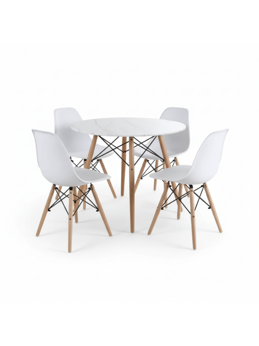 Eames-Style Round Dining Table & 4 Chairs Set