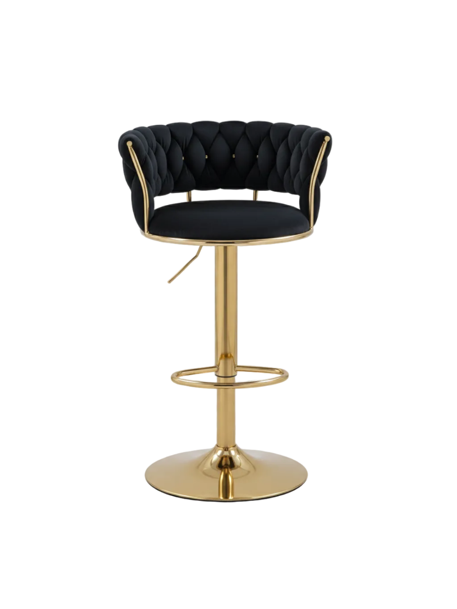 Luxe Velvet Bar Stools – Set of 2 (Black & Gold)