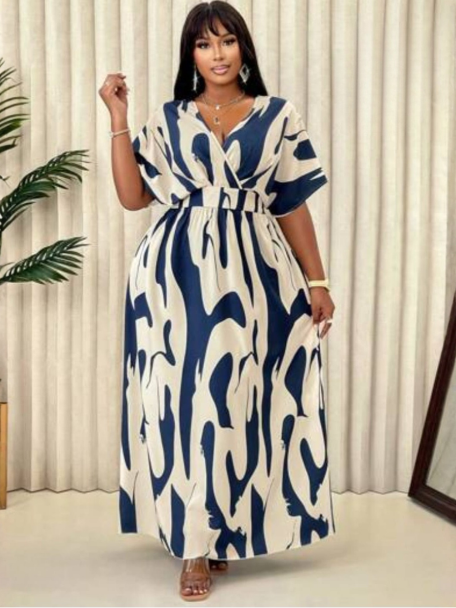 Abstract Print Wrap Maxi Dress