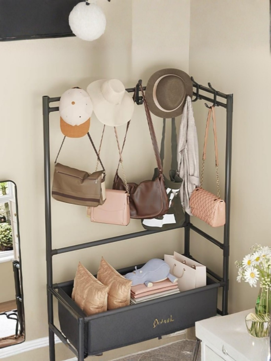 Multi-Function Closet Organizer Rack with Storage Basket