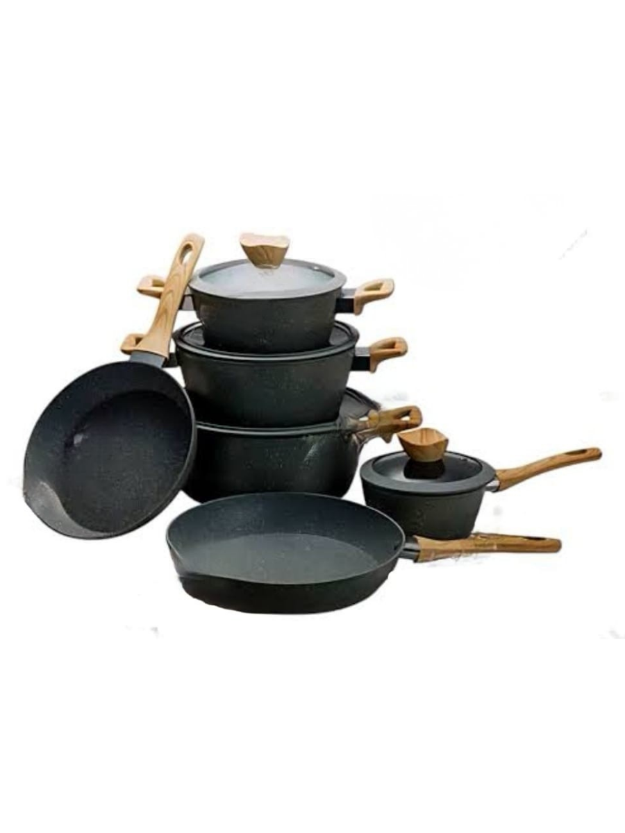 Granite Non-Stick Cookware Set with Wood-Effect Handles