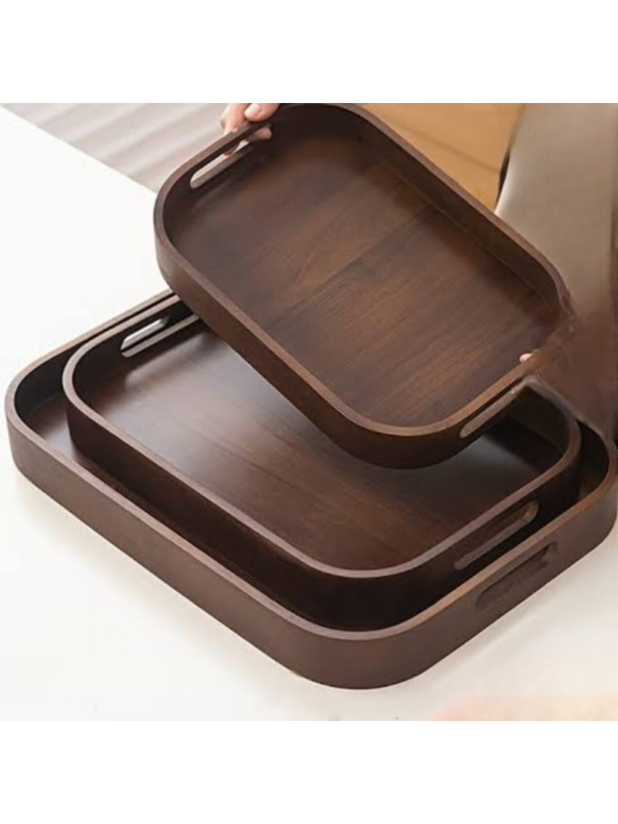 Walnut Wood Nesting Serving Tray Set of 3