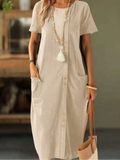 Women's Button-Front Linen Midi Dress