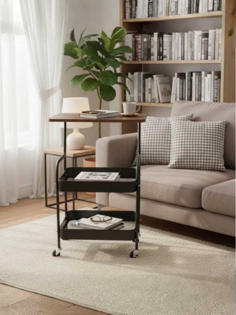 3-Tier Rolling Storage Cart with Wooden Top
