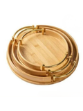 Round Bamboo Serving Tray Set with Gold Handles