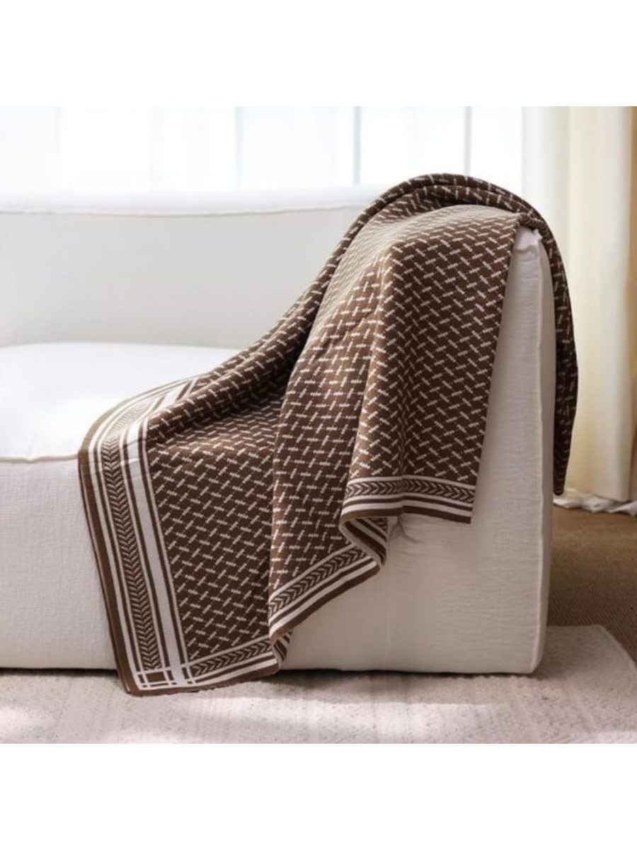 Woven Throw Blanket – Brown & Cream Geometric Pattern