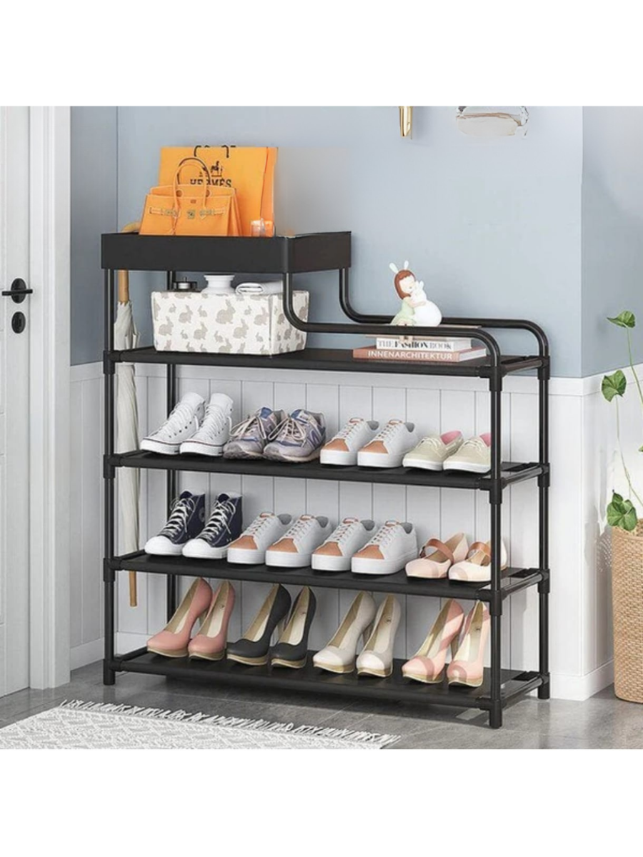 4-Tier Shoe Rack with Top Storage Shelf