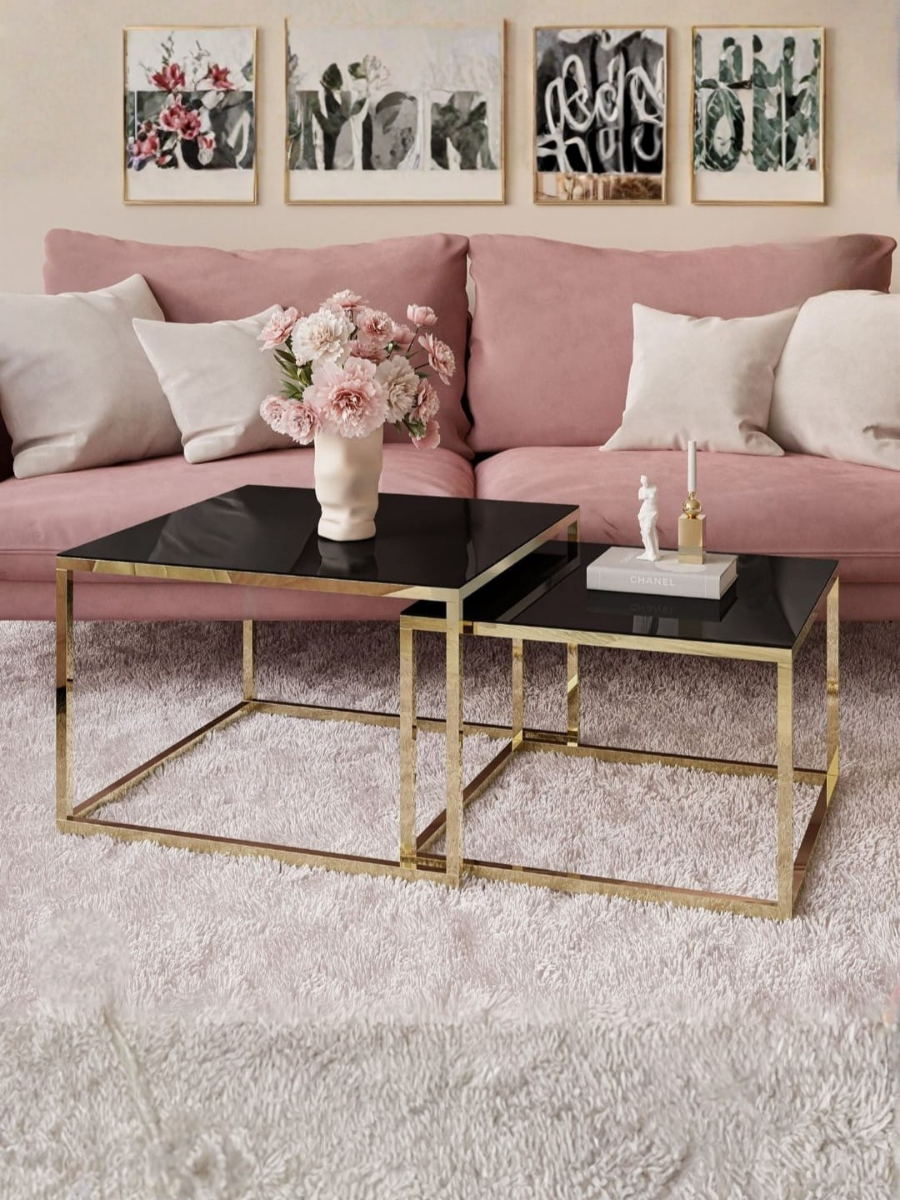 Gold Frame Nesting Coffee Tables (Set of 2)