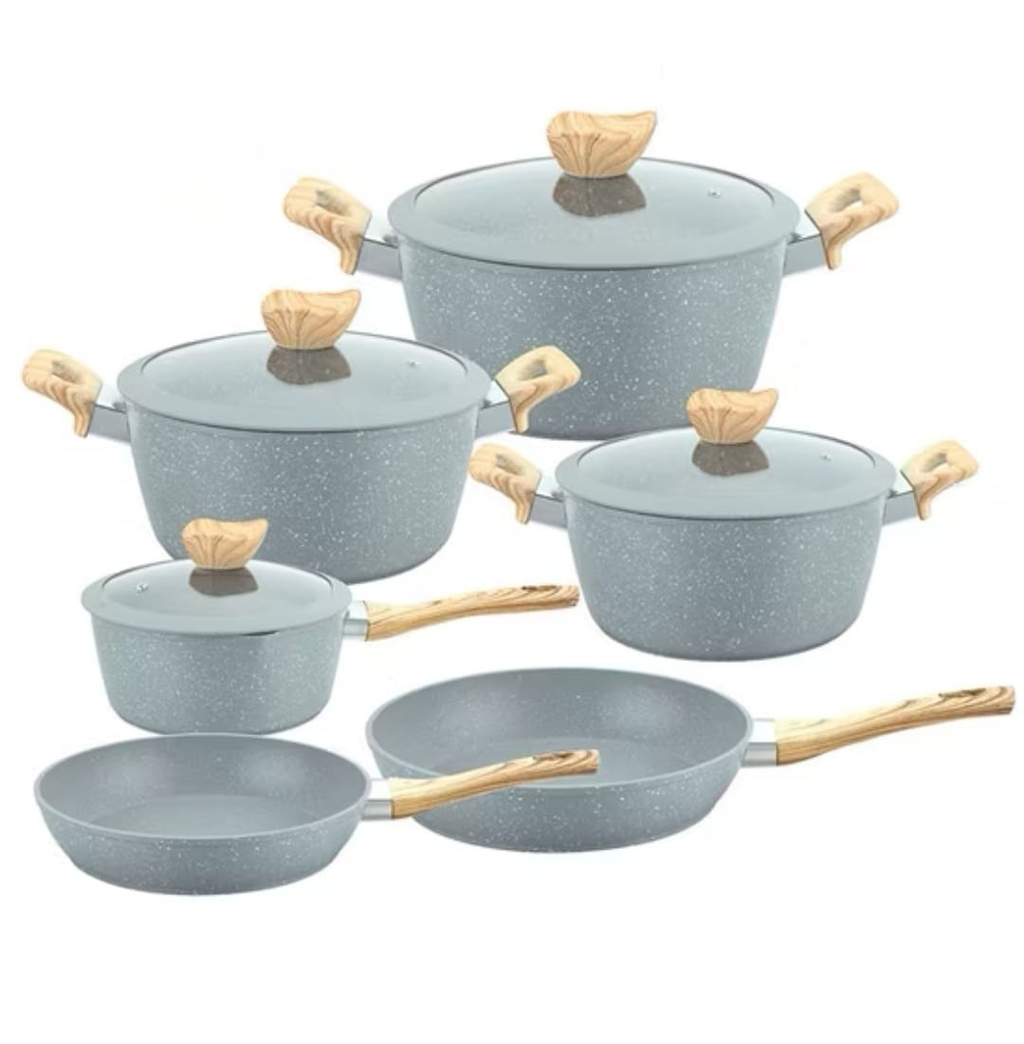 Granite Non-Stick Cookware Set with Wood-Effect Handles