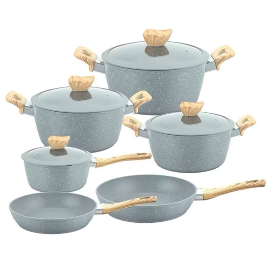Granite Non-Stick Cookware Set with Wood-Effect Handles