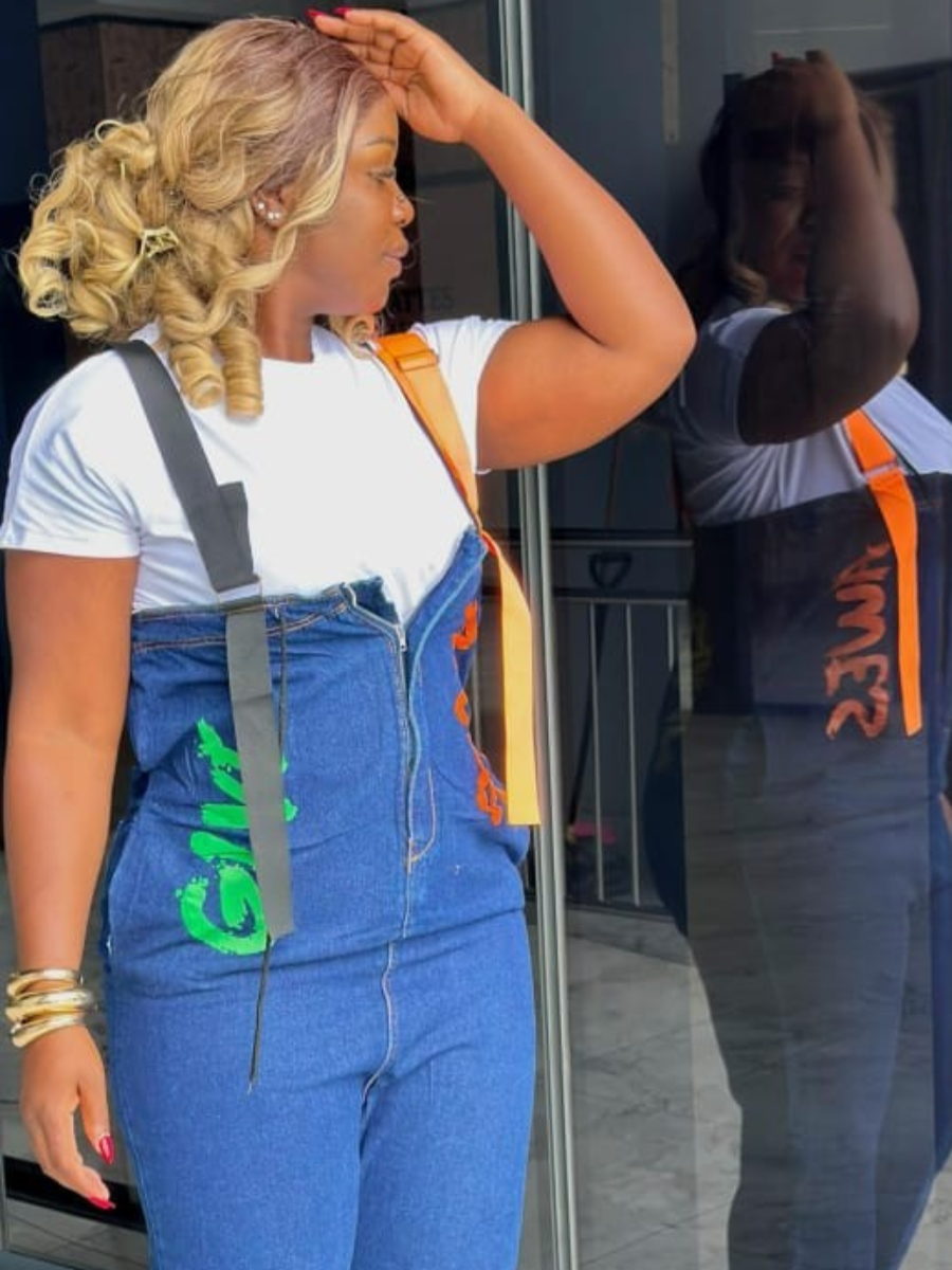 Graphic Print Denim Dungaree Jumpsuit