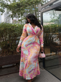 Abstract Print Wrap Maxi Dress