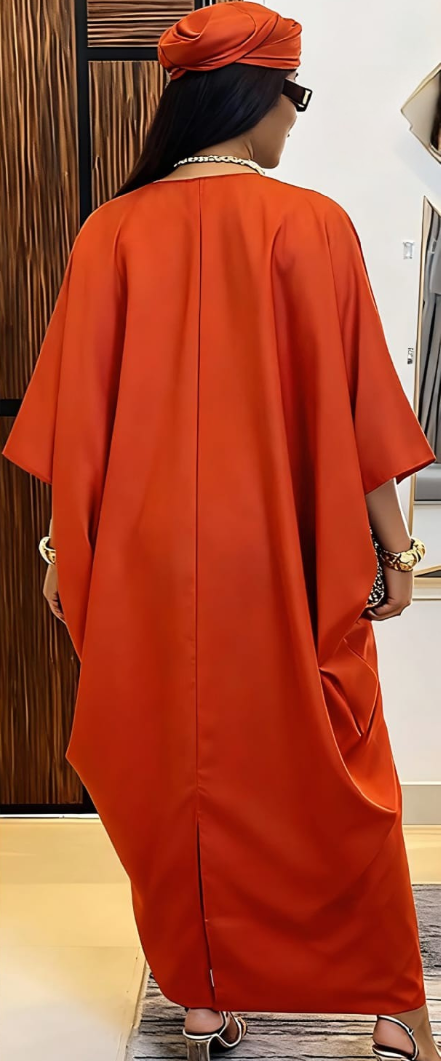 African Kaftan Dress with Embroidery & Head Wrap