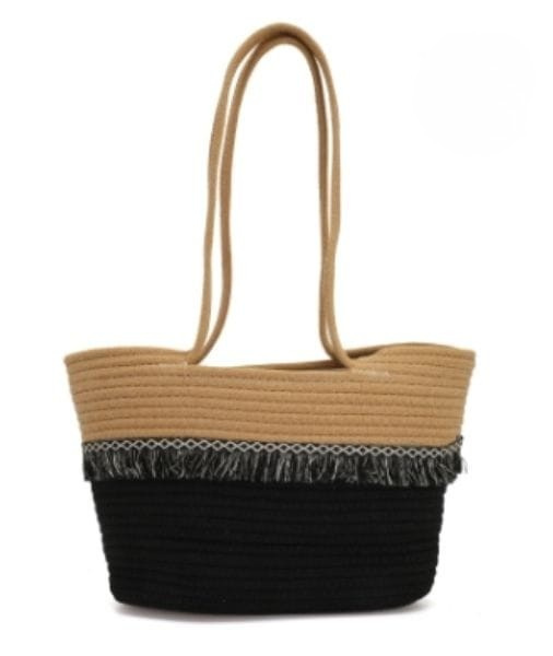 Boho Fringe Straw Tote Bag