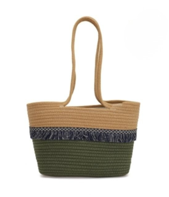 Boho Fringe Straw Tote Bag