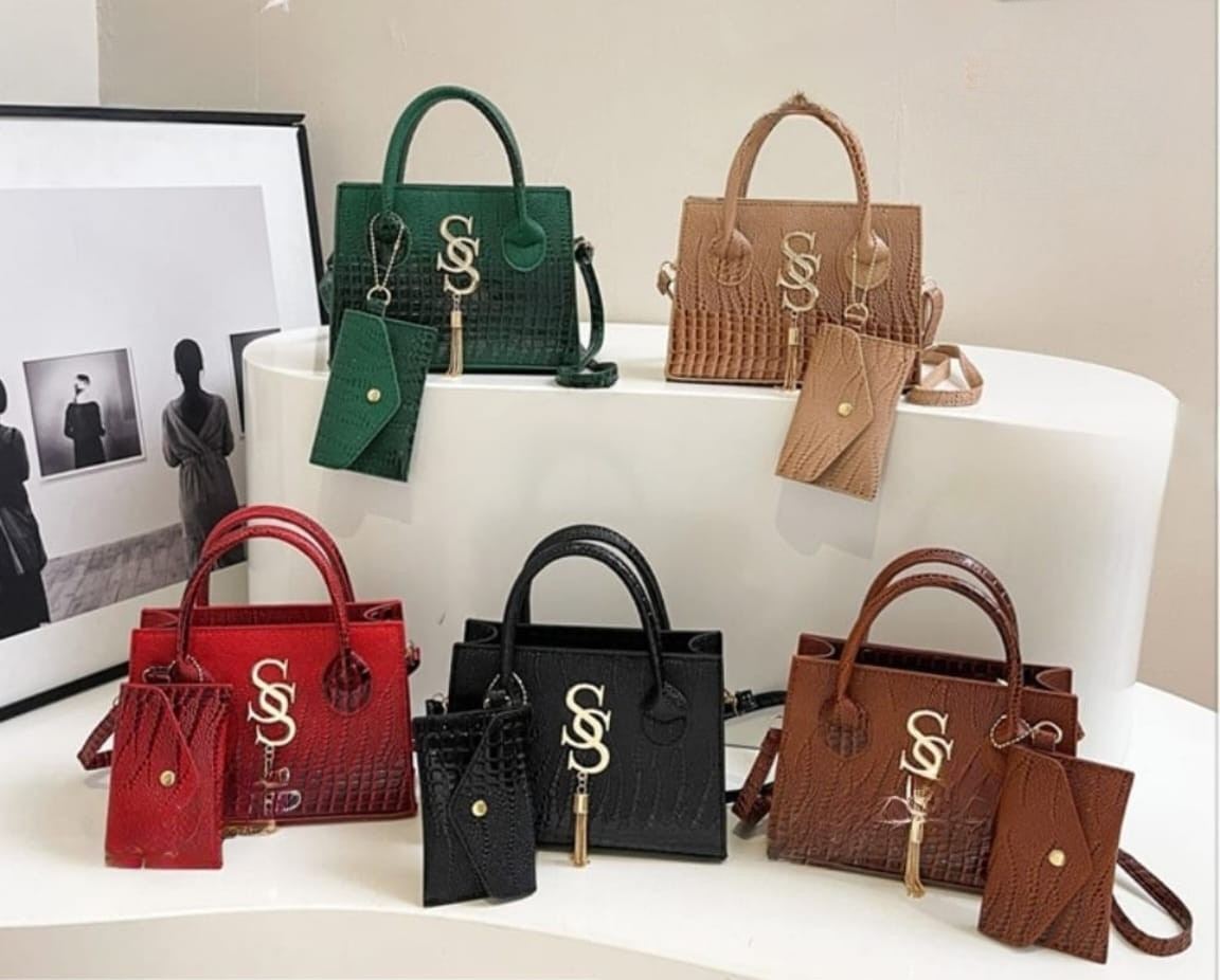 Croc-Embossed Structured Handbag Set
