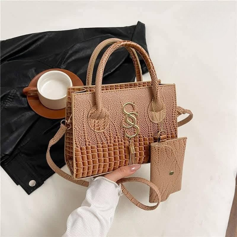 Croc-Embossed Structured Handbag Set
