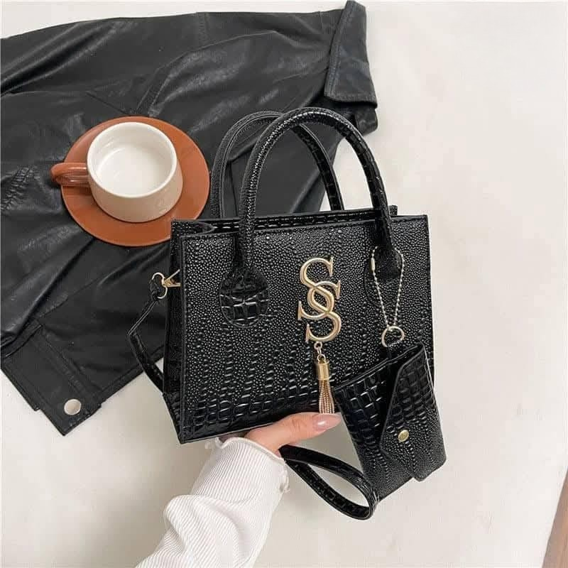 Croc-Embossed Structured Handbag Set