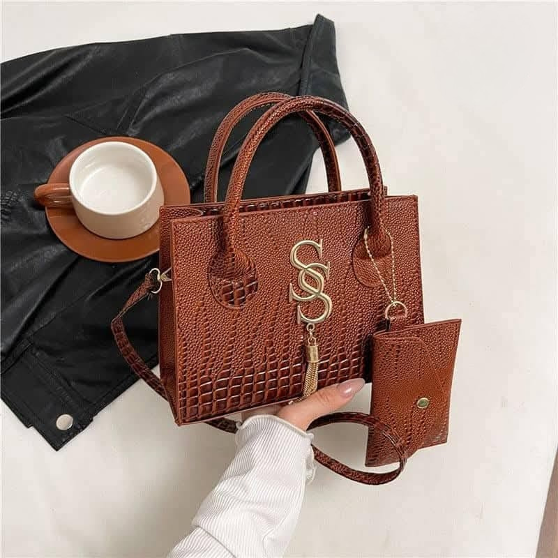 Croc-Embossed Structured Handbag Set