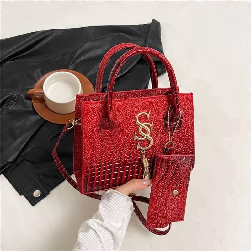 Croc-Embossed Structured Handbag Set