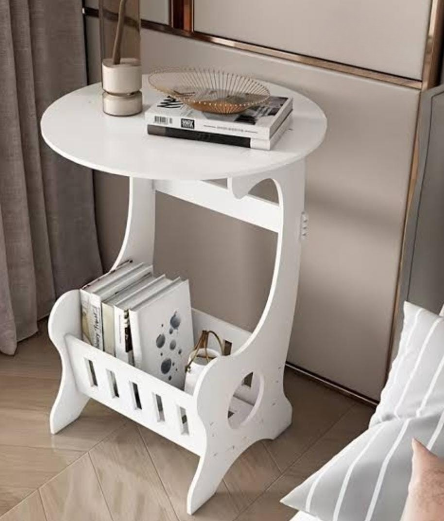 Round Side Table with Magazine Rack