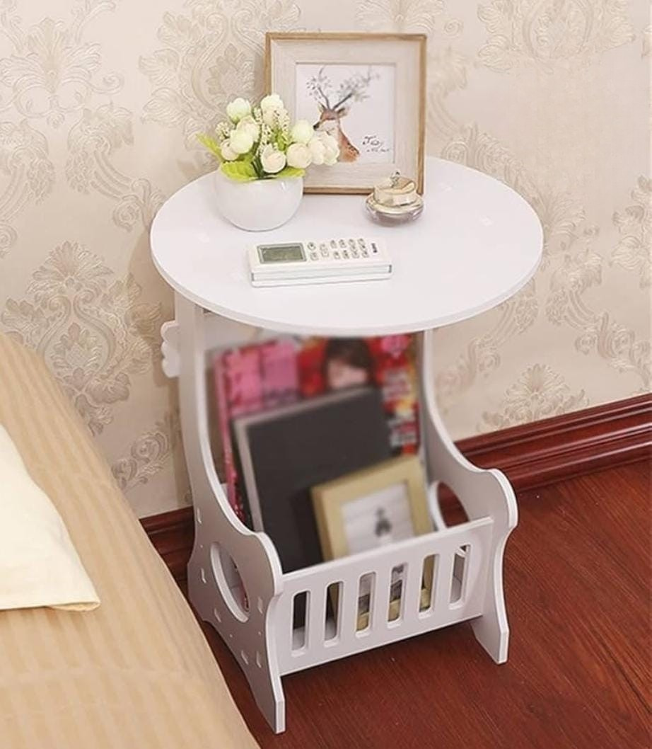 Round Side Table with Magazine Rack