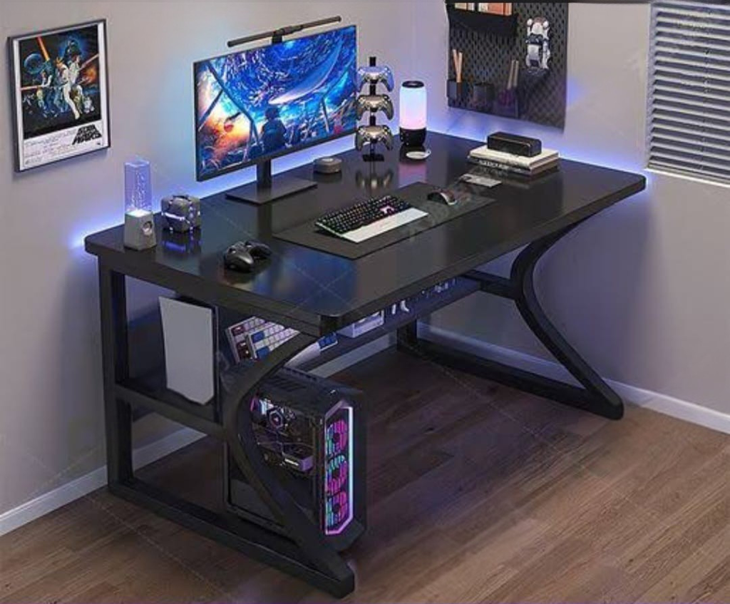 K-Frame Gaming Desk with Built-In Shelves