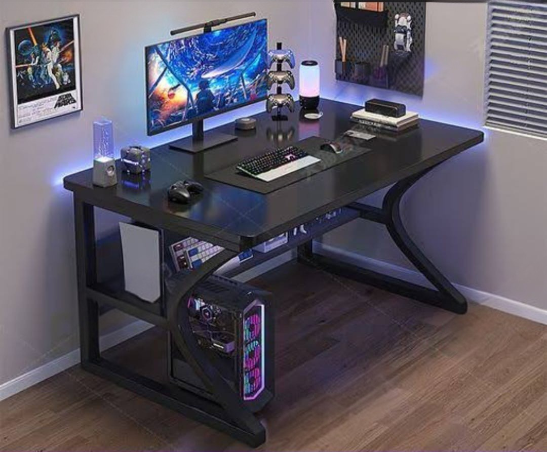 K-Frame Gaming Desk with Built-In Shelves
