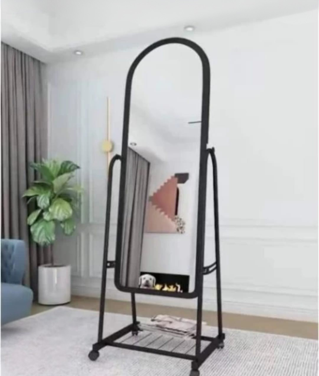 Full-Length Arched Floor Mirror with Stand & Wheels